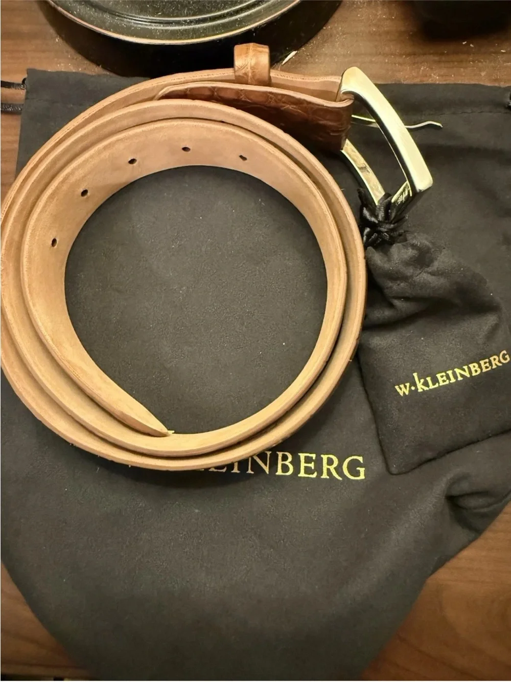 W Kleinberg Cognac Genuine Matte Alligator Belt Size 36 Brand New (2 Buckles)